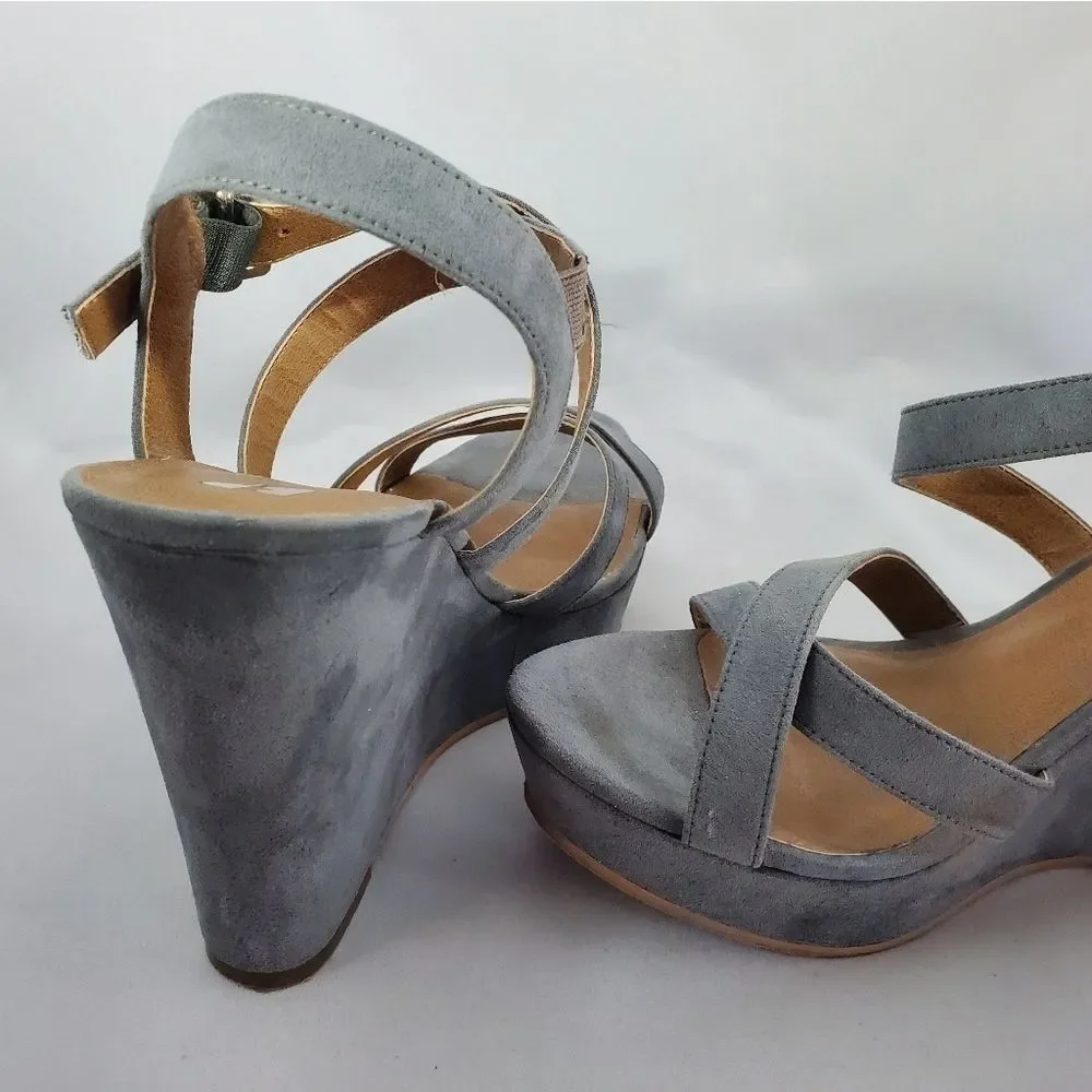 ❤️BRASS PLUM Faux Suede Blue Wedges Size 8M - Picture 3 of 8
